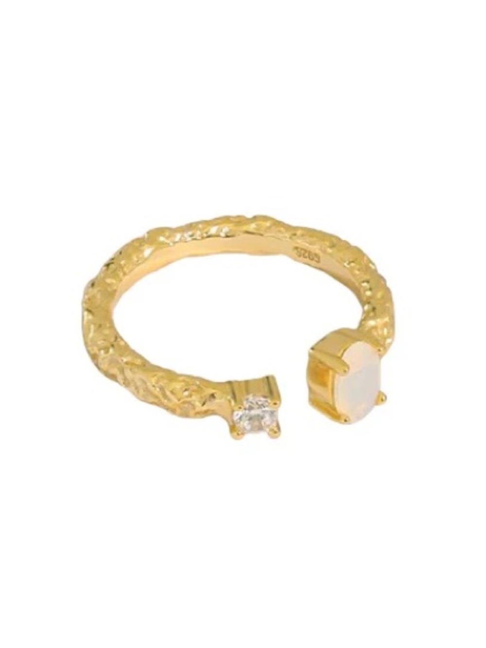 Gold Open Band Ring with opal and crystal 18k gold plated 925 silver